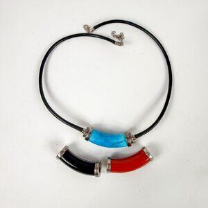 Sterling Silver Interchangeable Gemstone Tube Pendant Leather Cord Necklace